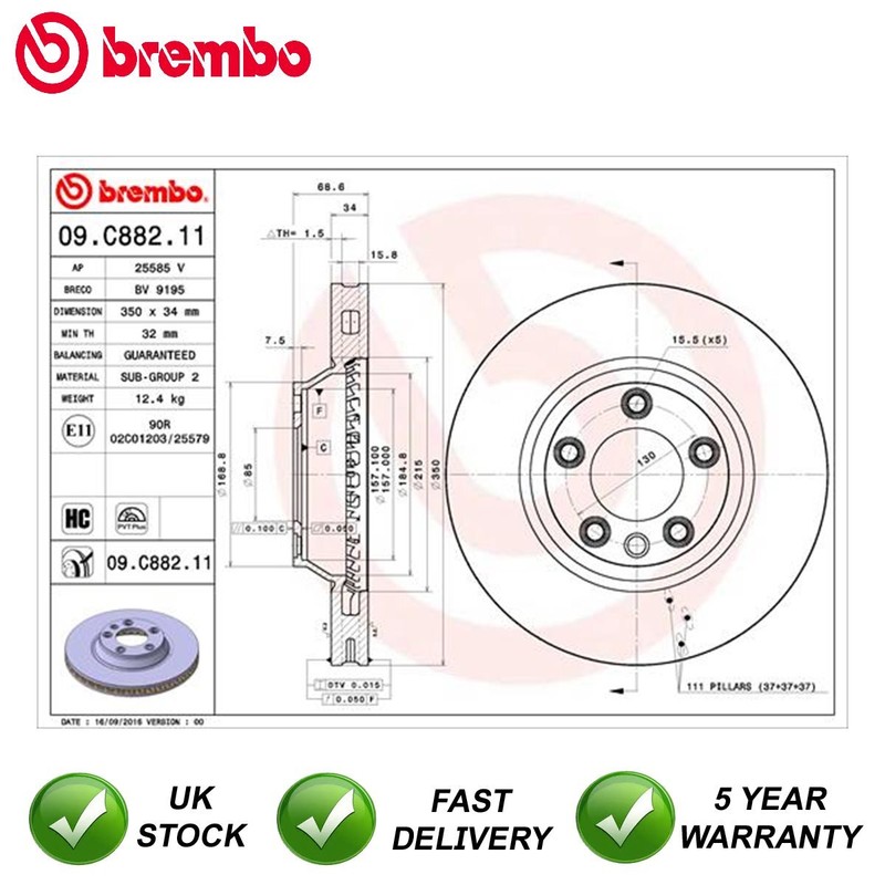 Brake Disc Front Brembo Fits Audi Q7 Porsche Cayenne VW Touareg + Other Models