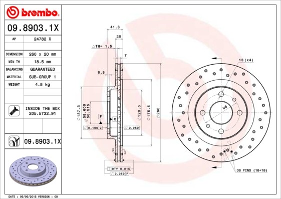Brembo 09.8903.1X Brake Disc for Lada