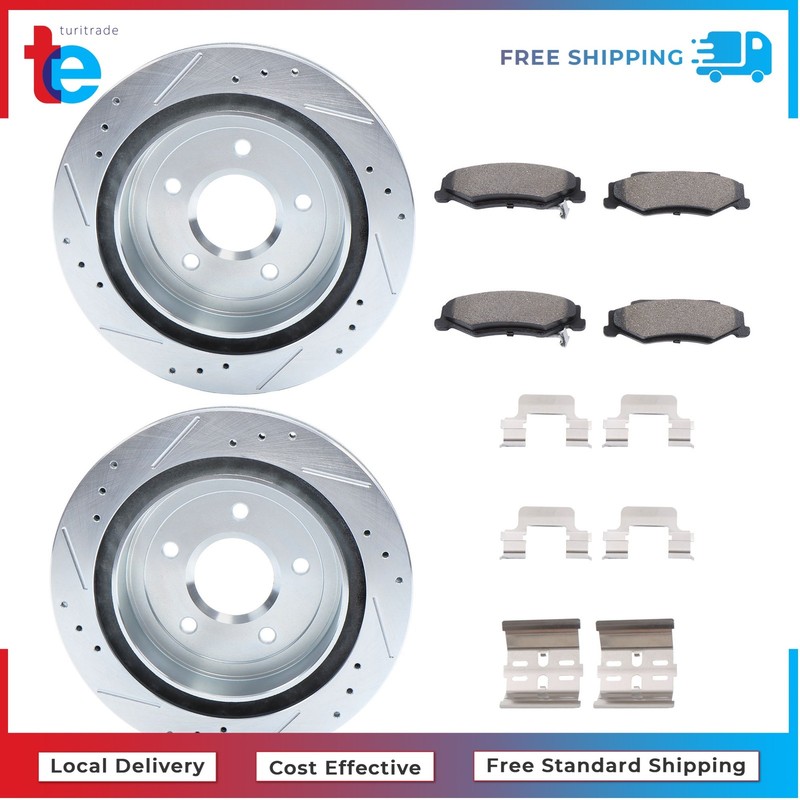 For Chevy Corvette Cadillac 6pcs Rear Drilled Brake Rotors & Ceramic Brake Pads gallery