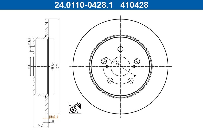 2X 24.0110-0428.1 ATE Brake Disc for Toyota