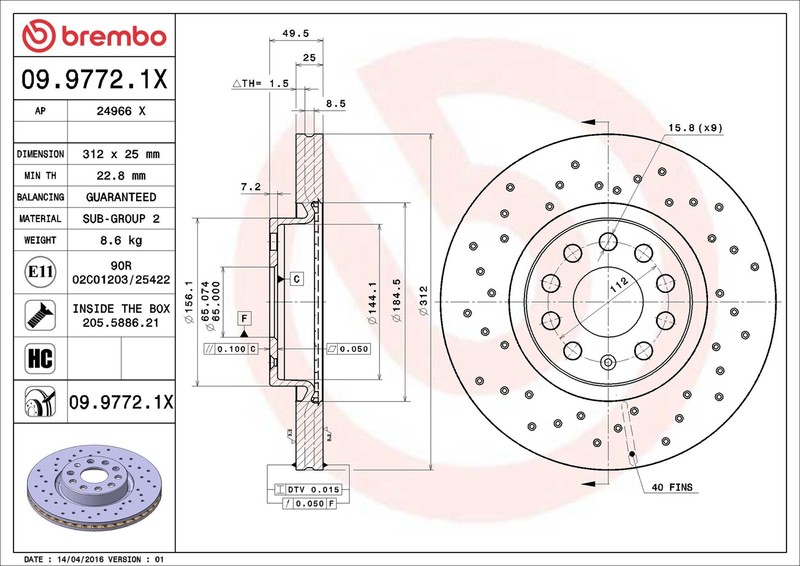 2x Brake Discs Pair Vented fits SKODA KAROQ NU7 Front 2017 on 312mm Set Brembo gallery