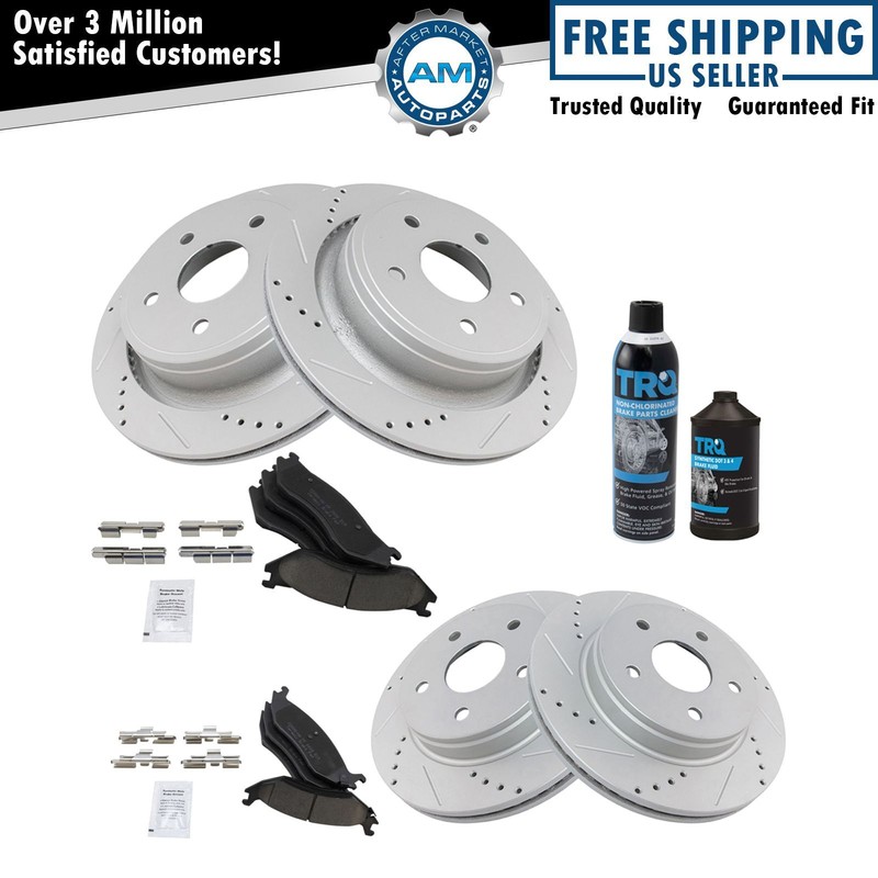 Ceramic Brake Pad & Cross Drilled Rotor w/Chemicals