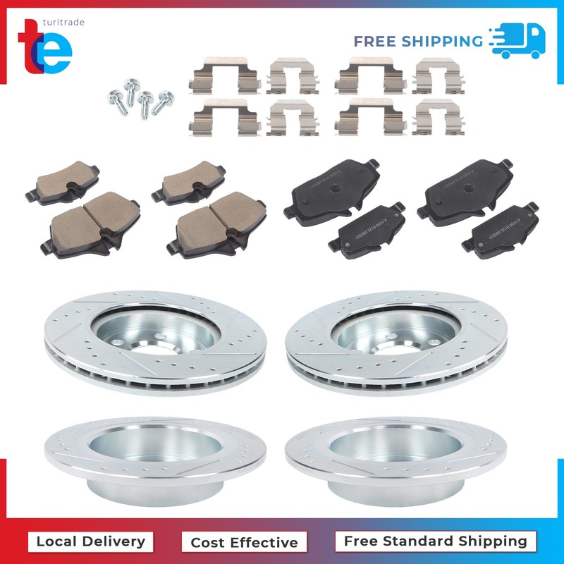 For Mini Cooper F56/ F57 2015-2016 Front & Rear Drilled Brake Rotor & Brake Pads