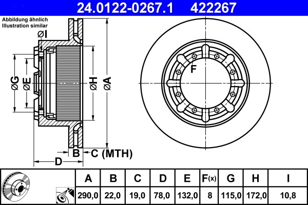 ATE 24.0122-0267.1 Brake Disc for Renault, Renault Trucks