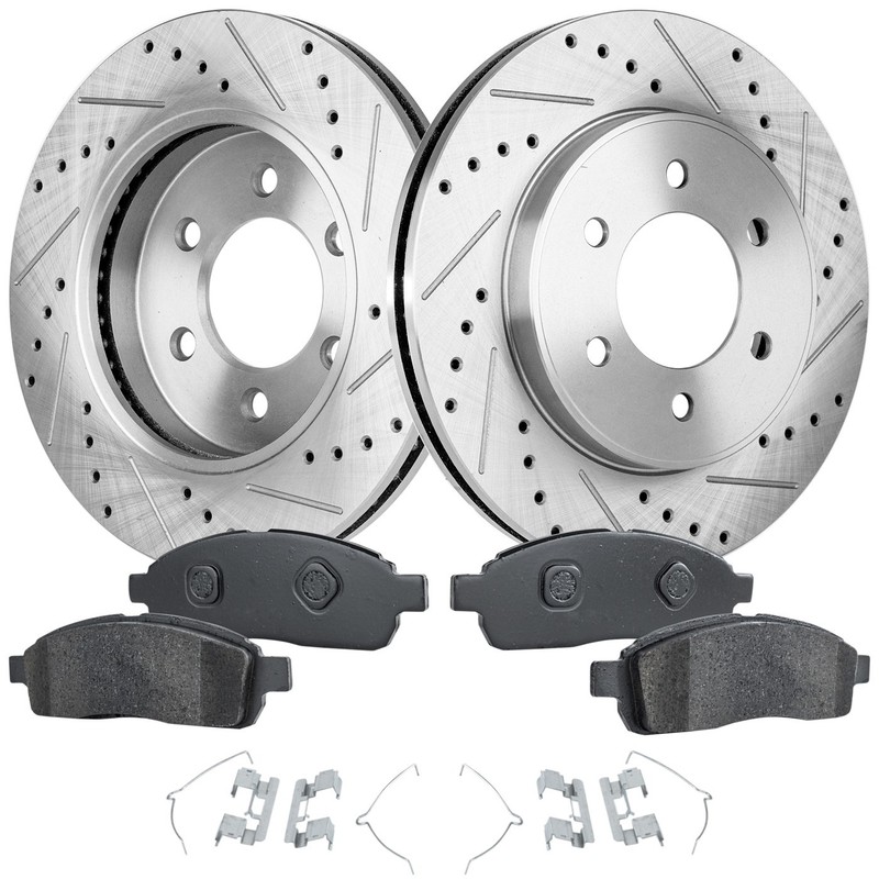 Disc Brake & Pad Kit For 04-08 Ford F-150 Front L R Cross-drilled Semi-Metallic