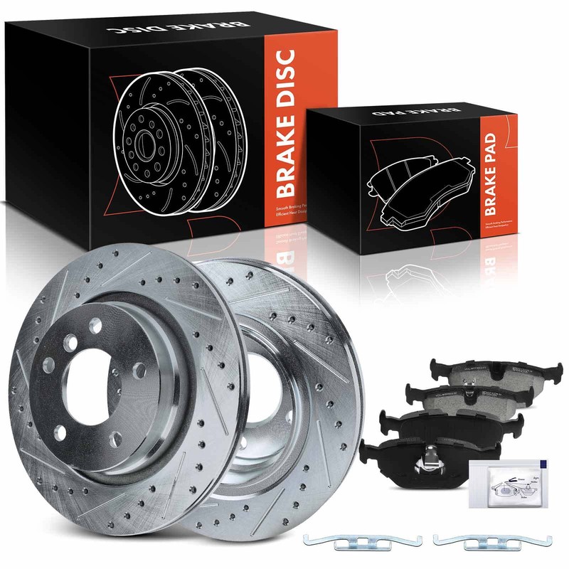 6Pcs Drilled Brake Rotor & Ceramic Brake Pad for BMW 325Ci 325i 328Ci 328i Rear