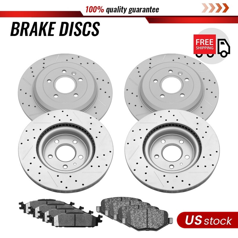 Front and Rear Drilled Brake Rotors & Ceramic Pads for Ford Explorer Taurus Flex