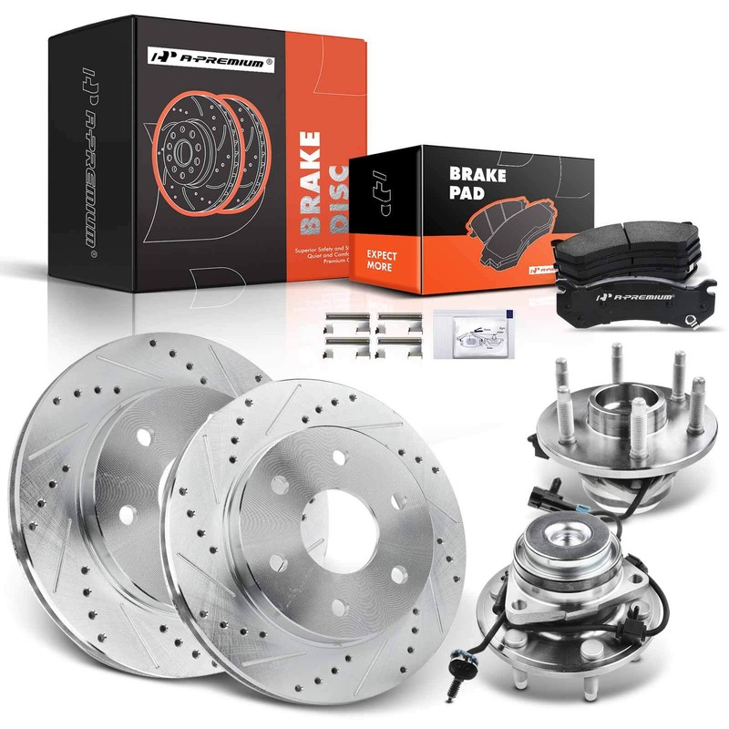 A-Premium 8x Front Drilled Rotor & Brake Pad+Hub Bearing for Cadillac Cadillac
