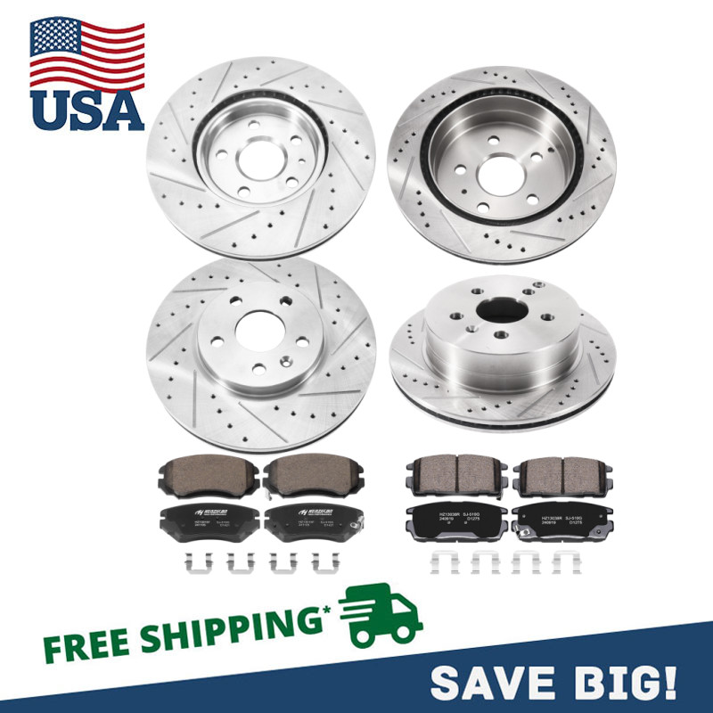 Front Rear Drilled Rotors Brake Pads for 2010-2017 GMC Terrain Chevy Equinox