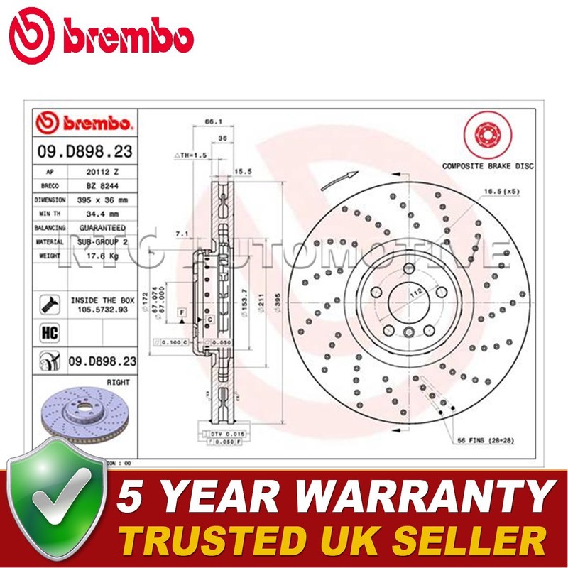 Brembo Front Right Brake Disc Fits BMW 5 Series 2016- X5 2018- X6 2019- gallery