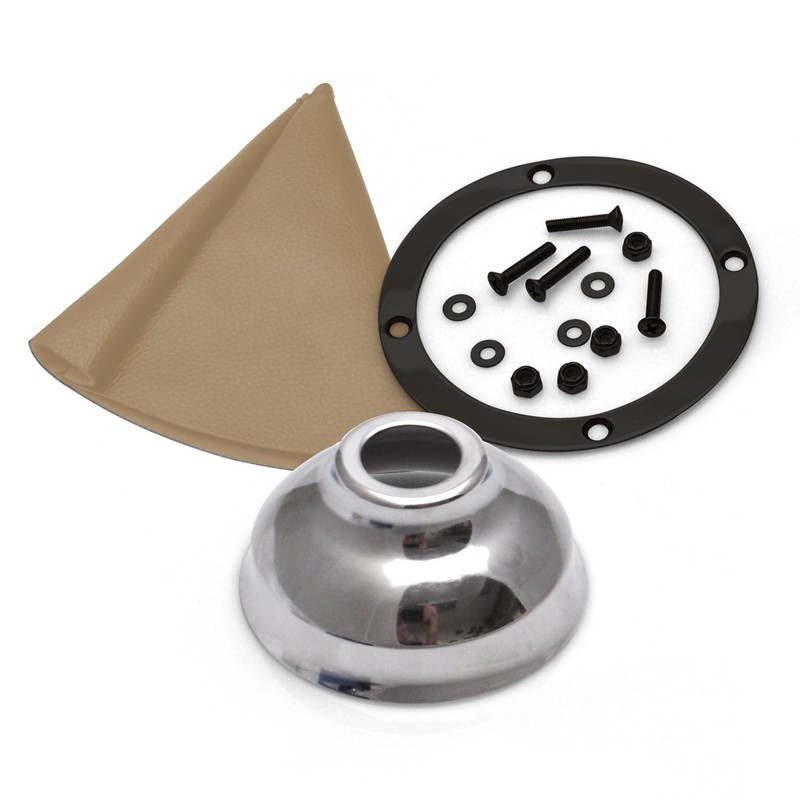 Tan Vertical Shifter or Emergency Brake Boot with Black Trim Ring Silver Cap gallery