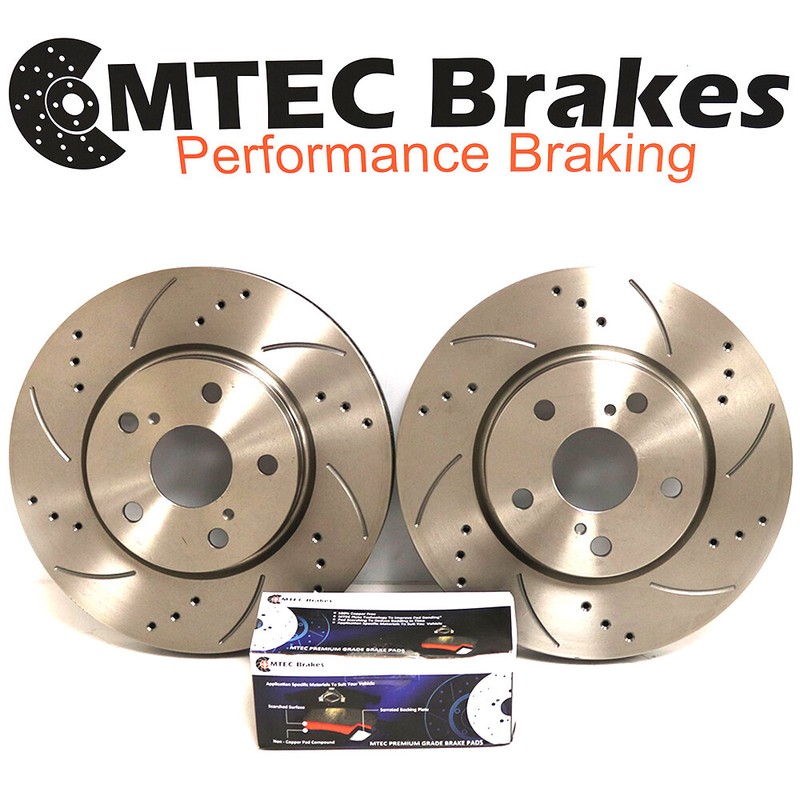 Front Brake Discs & MTEC Brake Pads Compatible With Jaguar XF 3.0d S 03/09-