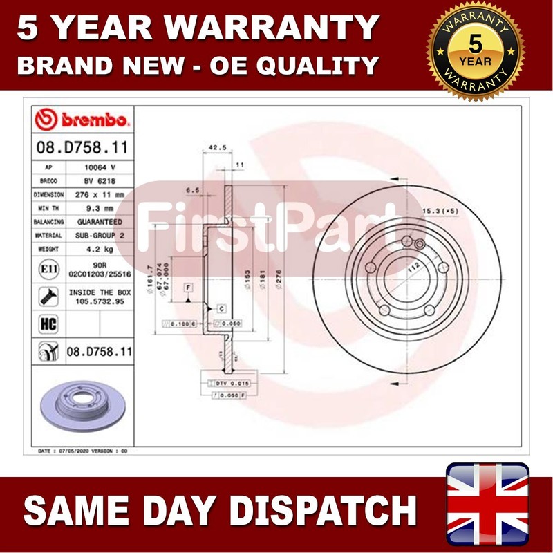 Fits Mercedes A-Class 2018- B-Class 2018- CLA 2019- Firstpart Rear Brake Discs