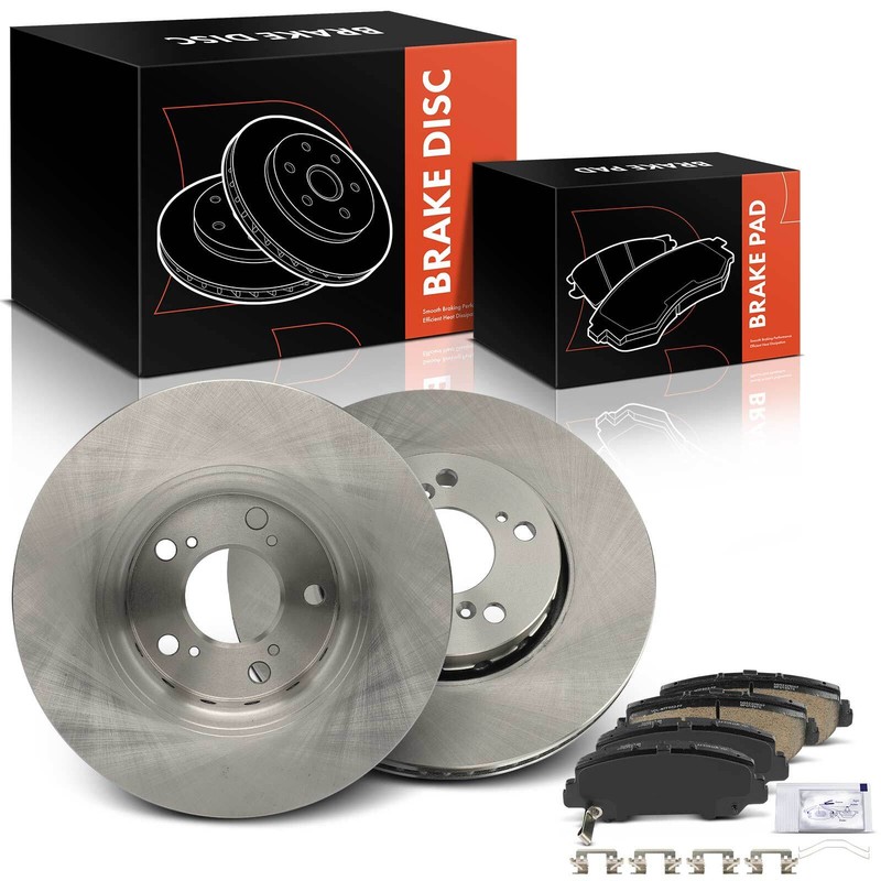 Front Left & Right Side Disc Brake Rotor & Brake Pads for Acura RLX 2014-2020