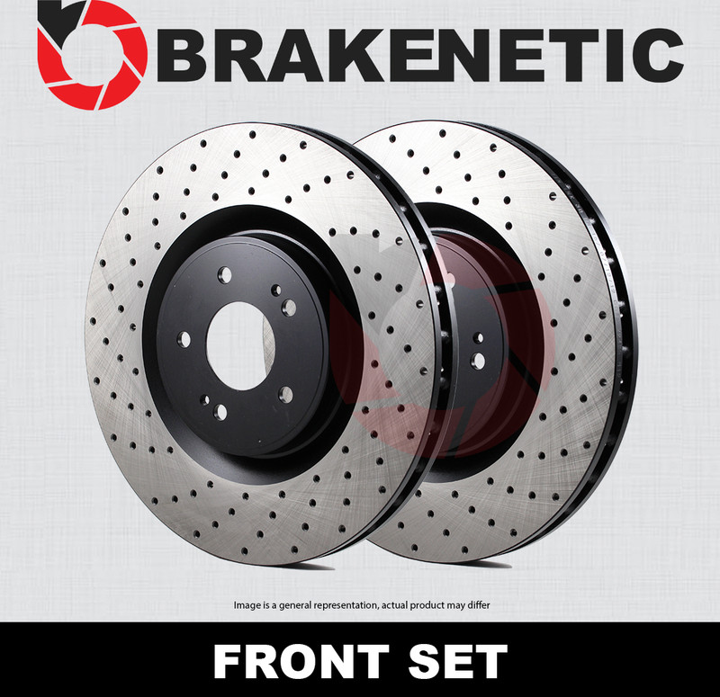 FRONT SET BRAKENETIC Premium Cross Drilled Brake Disc Rotors 320mm BNP39038.CD