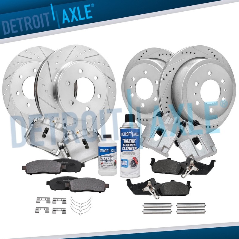 4WD Front & Rear Drilled Rotor Caliper Brake Pad for 2005-08 Ford F-150 Mark LT