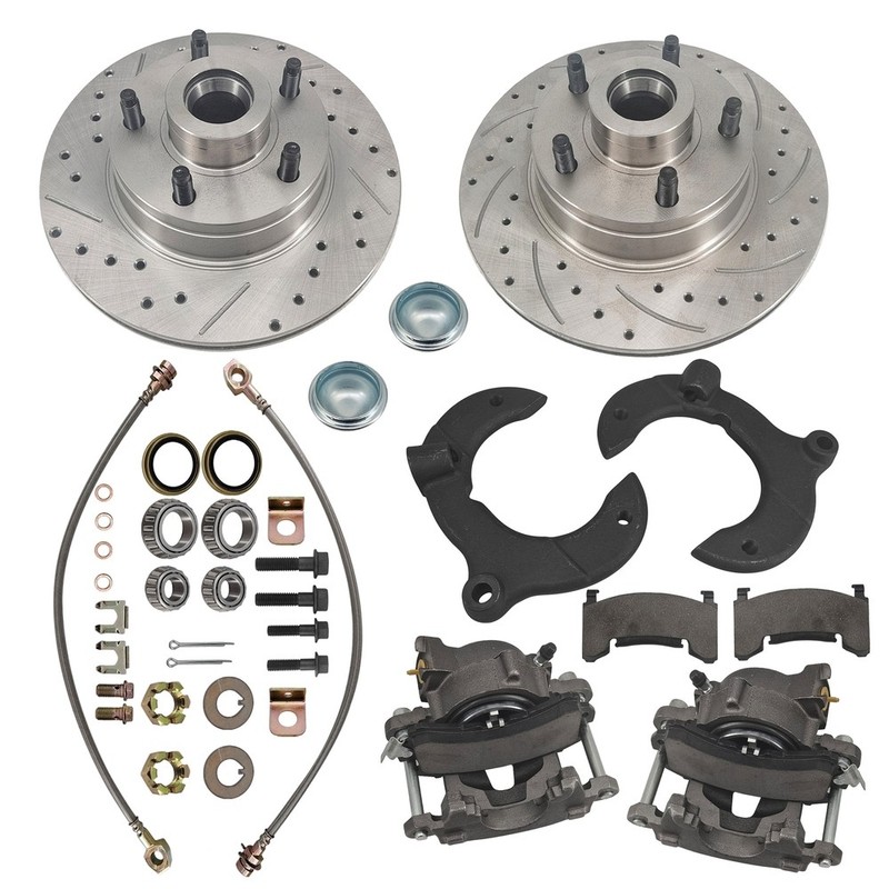 for Mustang II 11 In Front Disc Brake Kit 5 on 4-3/4 drilled&slotted Rotors New