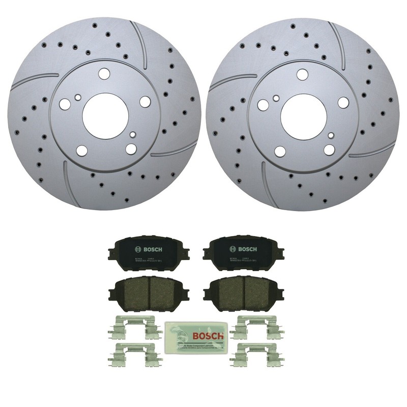 Front Brake Kit 275mm Drilled Disc Rotors Bosch QuietCast Ceramic Pads For Camry gallery