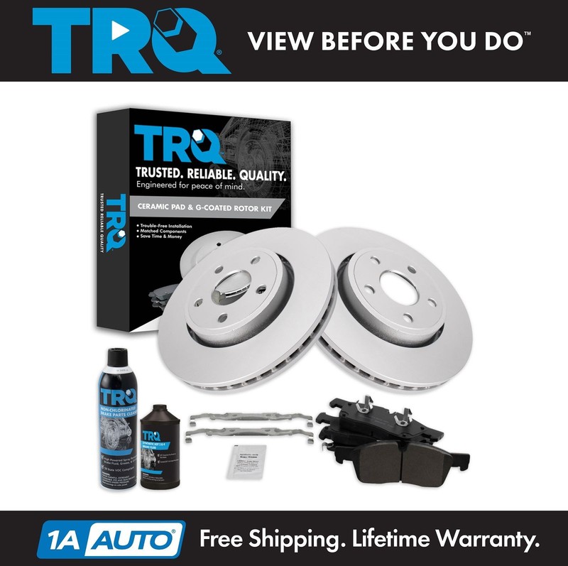 TRQ Front Ceramic Brake Pad & Coated Rotor Kit w/Fluids for Durango Cherokee