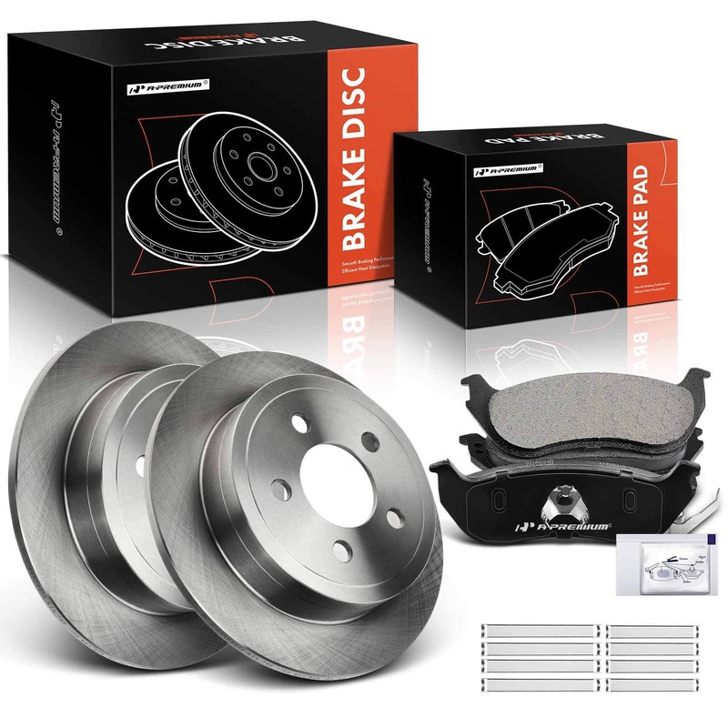 A-Premium Rear Disc Brake Rotors & Ceramic Pads for Jeep Wrangler 03-06 Liberty