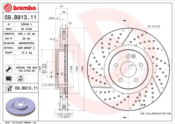 Brembo 09.B913.11 Brake Disc for Mercedes-Benz