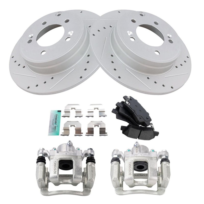TRQ Rear Brake Calipers Ceramic Pads & Drilled Rotors Fits 11-15 Sonata Optima gallery