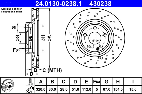 ATE 24.0130-0238.1 Brake Disc for Mercedes-Benz