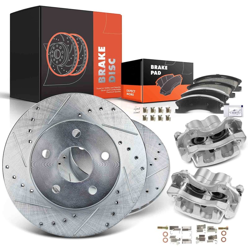 Front Drilled Brake Rotors & Pads + Brake Calipers for Jeep Grand Cherokee 99-04