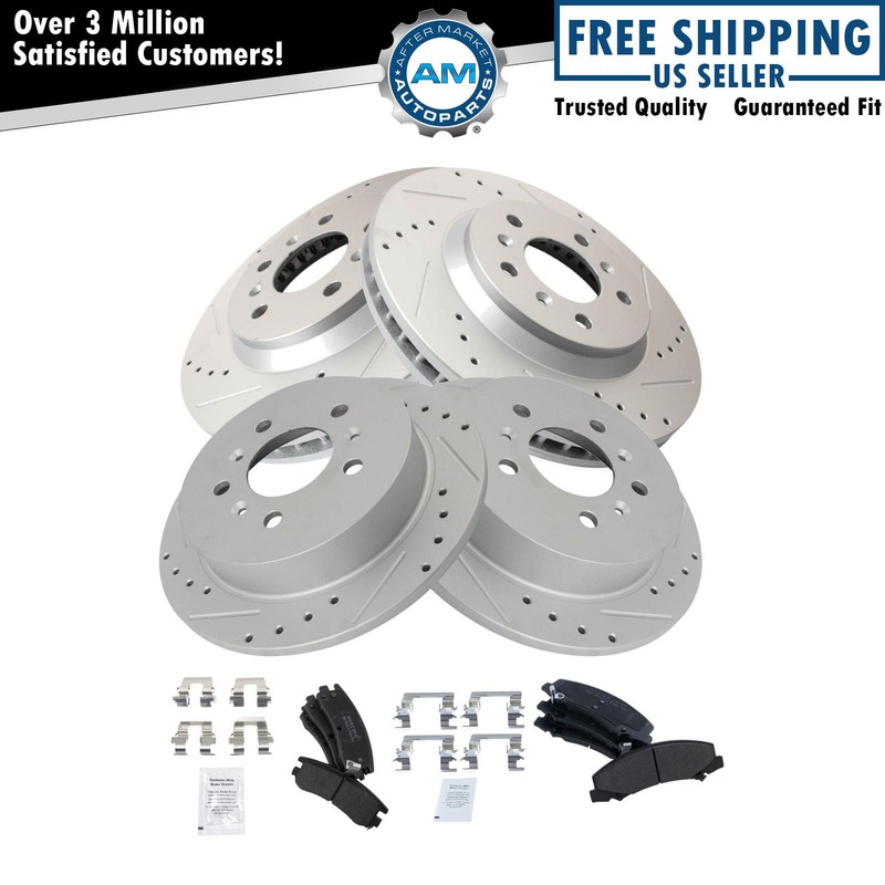 Rotor Brake Pad Metallic Performance Drilled Slotted Front & Rear Kit