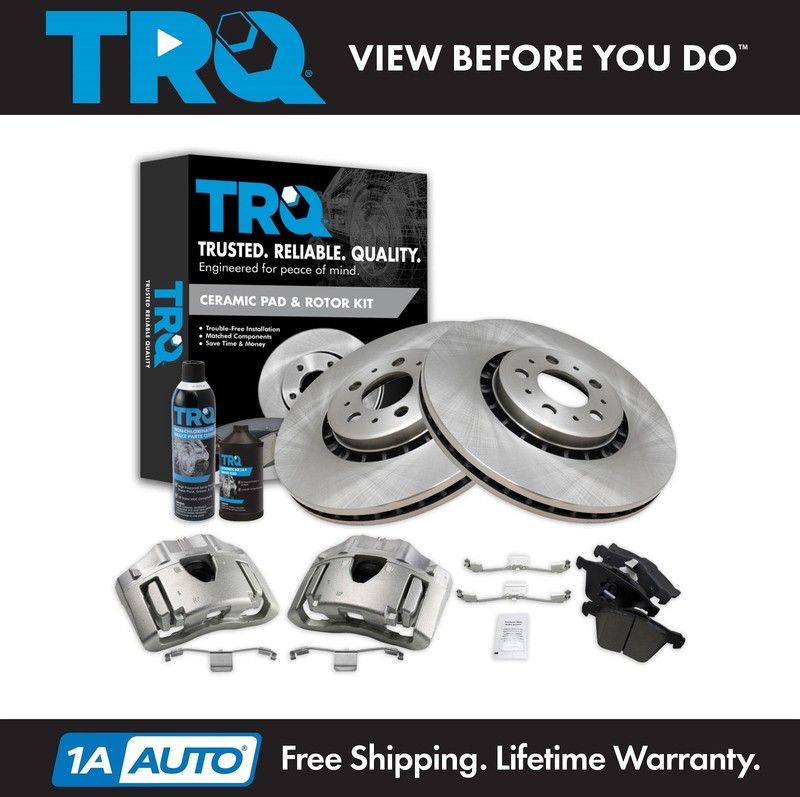 TRQ Front Brake Calipers Rotors & Ceramic Pads Fits 2003-2009 Volvo XC90