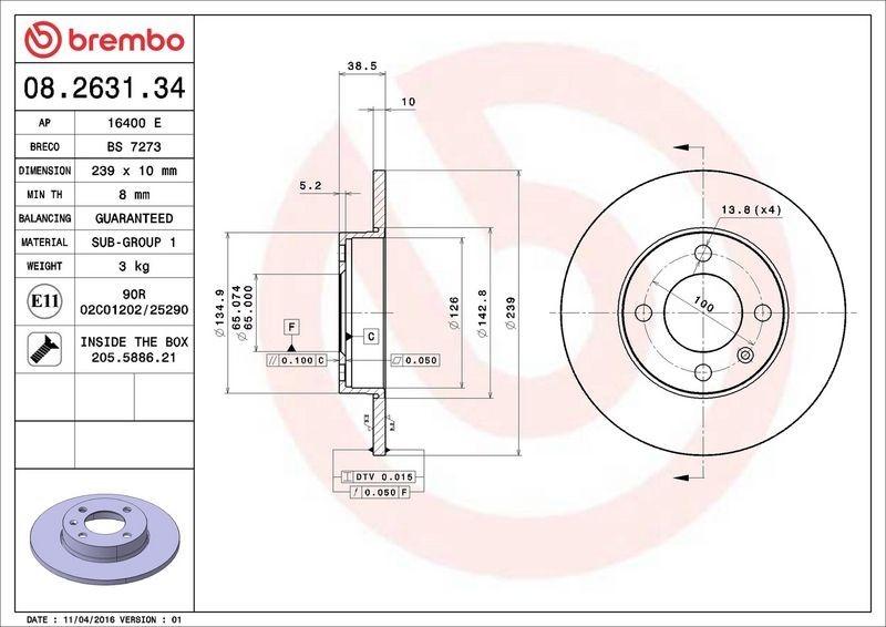 2X Brembo 08.2631.34 Front Rear Solid Brake Discs Fits Audi Seat 80 Cordoba Derb gallery