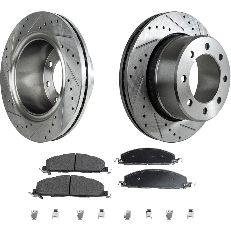 Disc Brake Rotor and Pad Kit For 2011-2018 Ram 2500 Rear Drilled RWD