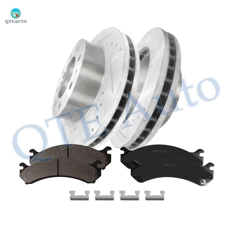 Front 325 Drilled Brake Rotors-Ceramic Brake Pad To 2006-2017 Chevy Express 3500