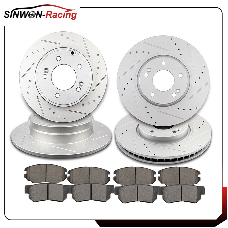 Front Rear Slot Brake Rotors&Ceramic Brake Pads For 2005-0Hyundai Sonata