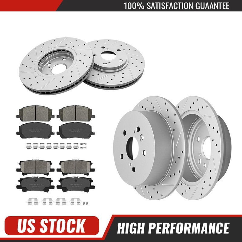 Front & Rear Disc Rotors Ceramic Brake Pads Kit for Toyota Highlander 2004-2007