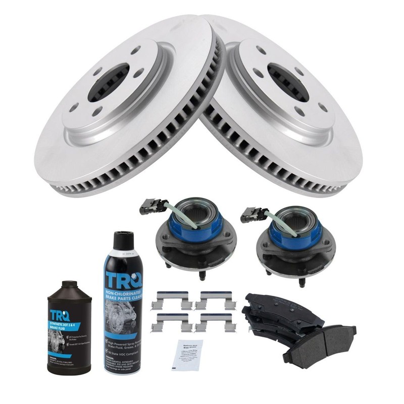 TRQ Front Semi Metallic Brake Pad Coated Rotor & Hub Kit w/Fluids for Chevy gallery