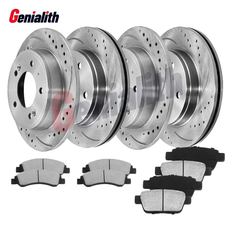 Front Rear Drilled Rotor Brake Pads for Lexus RX330 RX350 RX400h Toyota Highland