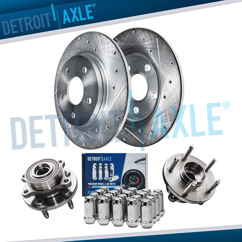 330mm Rear Drilled Rotors Wheel Hubs w/20pc Lugnuts for Ford Taurus Flex MKT MKS