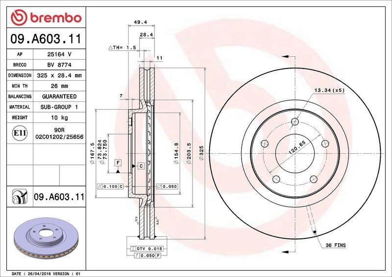 2x Pair Brembo Front Vented Brake Discs 325mm Fits Jaguar Daimler Xj Xk 8