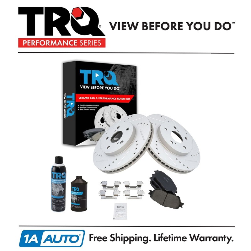TRQ Brake Rotor Coated Premium Ceramic Pad w/Chemicals for Toyota