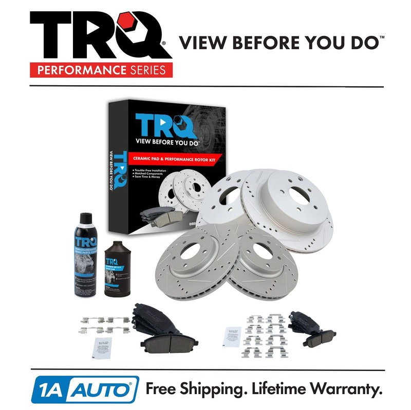 TRQ Performance Brake Rotor & & Ceramic Pad Front Rear Kit w/Chemicals