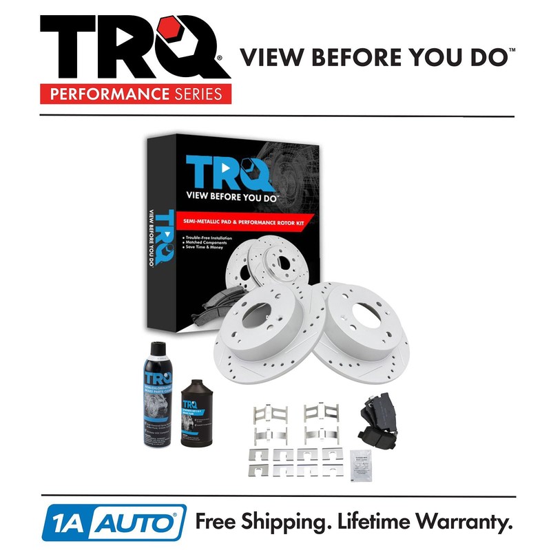 TRQ Rear Performance Drilled Slotted Brake Rotor & Metallic Pad Kit w/Chemicals