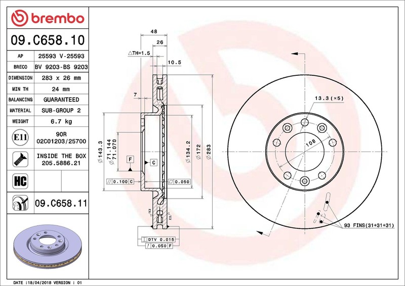 X2 PCS L&R SIDES BRAKE DISC 09.C658.11 gallery