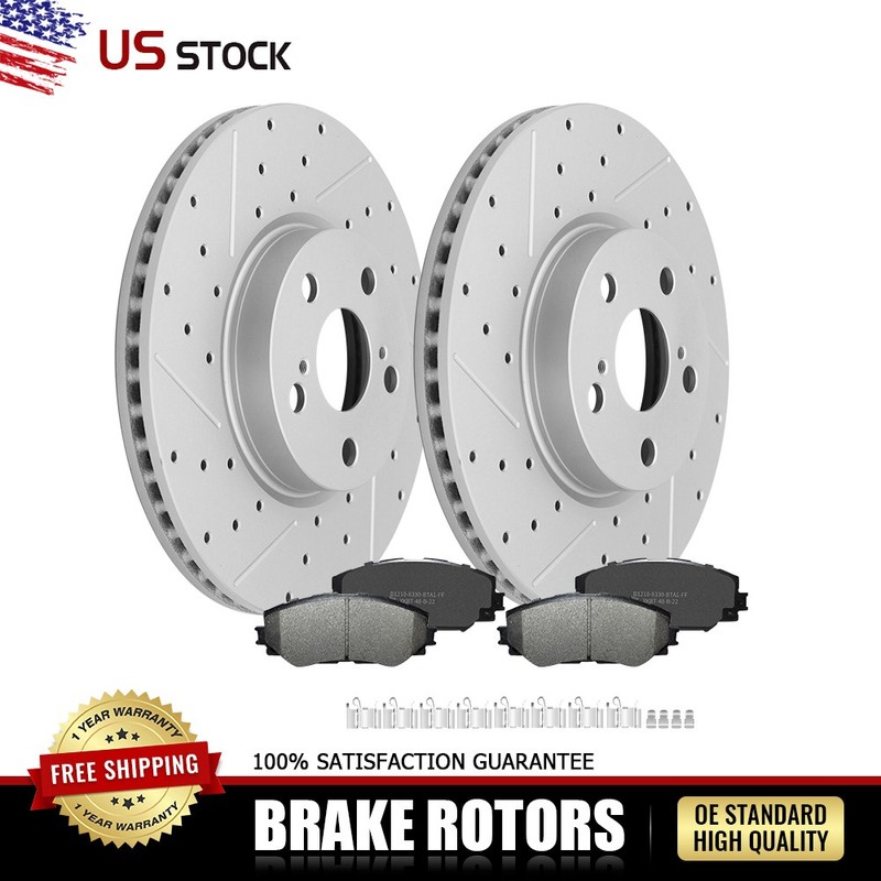 Front Drilled Brake Rotors & Ceramic Pads for 2009-2014 Toyota Matrix Corolla xD