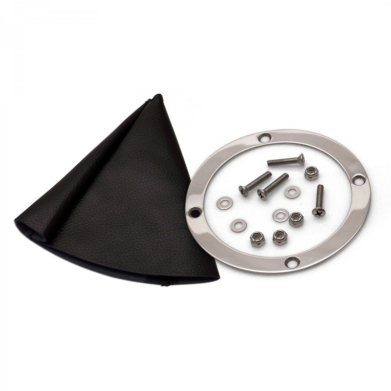 Vertical Gear Shifter/ Emergency E-Brake Black Boot & Silver Ring Trim car truck
