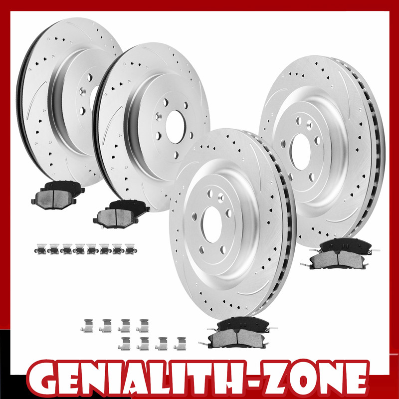 Front Rear Drilled Rotors Brake Pads Kit for Ford Explorer Flex Lincoln MKS MKT
