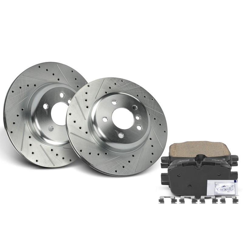 Rear Side Drilled Rotors & Ceramic Brake Pads for BMW F10 535i 550i 650i xDrive gallery