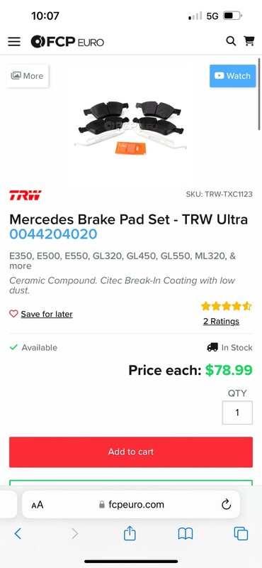 Mercedes Benz Front Brake Pads + Rotors For Ml350 And R-class gallery