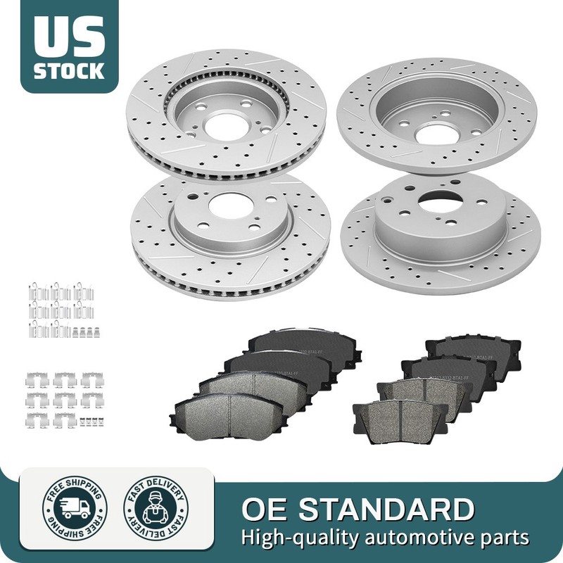 275mm Front + 281mm Rear Disc Rotors Brake Pads For 2006-2018 Toyota Rav4 HS250h