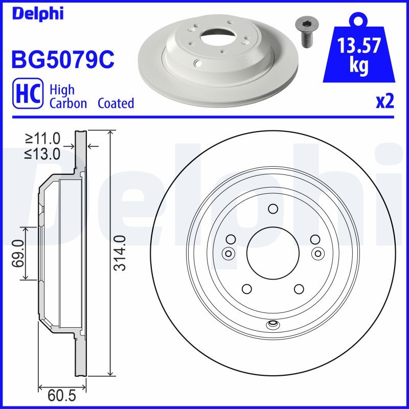 Delphi BG5079C Brake Disc for KIA